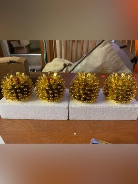 Metallic Gold Metal Pinecone Taper Candleholders Set of 4